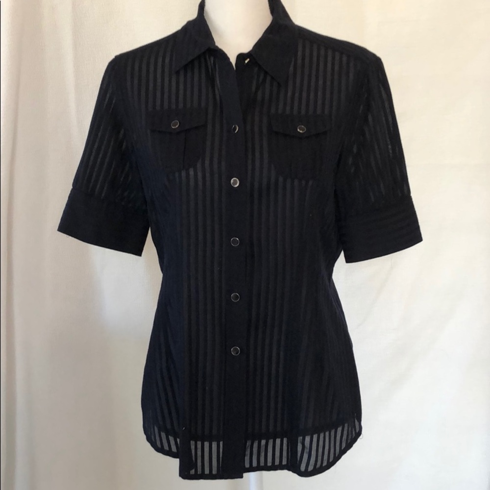 Banana Republic Navy Short Sleeve fitted Slim fit Blouse